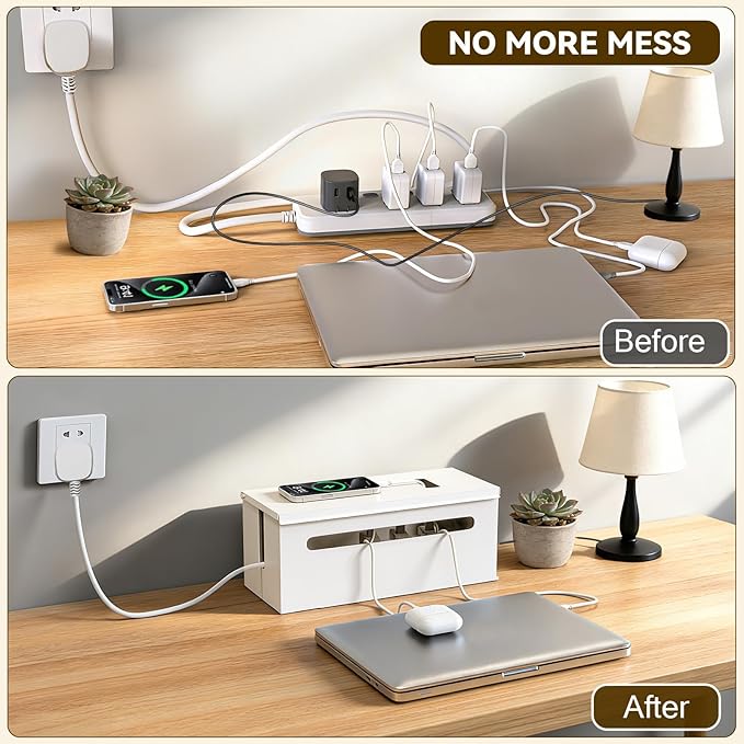 0.6mm Metal Cable Management Box - Large Cable Organizer Box and Power Strip Box for Electrical Cord Hiding, Home Office Floor Cables Hider, TV Wires Storage Organization