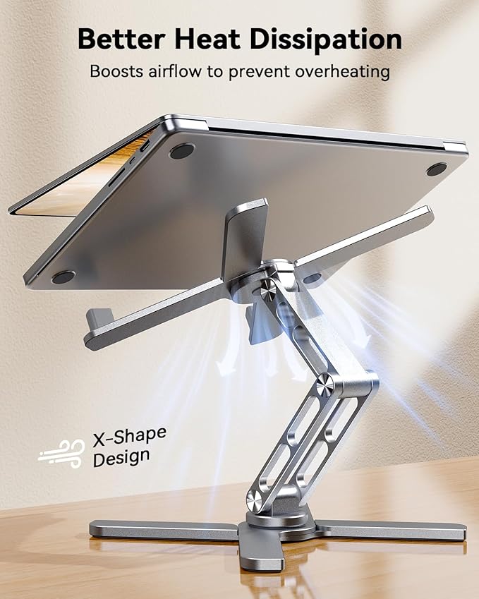 TECKNET Laptop Stand for Desk-360°Rotating Laptop Stand Riser with Ergonomic Foldable Height & Angles, Adjustable Computer Stand Compatible with All Laptops Macbooks up to 17.3", 100%Aluminium Silver