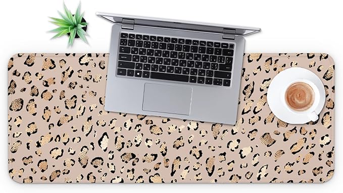 MAY FLOWER Gaming Mouse pad, Large Laptop Mousepad, Full Keyboard Mat, Long Computer Mouse Mat for Home and Office, Anti-Slip Rubber Base, 31.5 x 11.8 Inches (Leopard Print)
