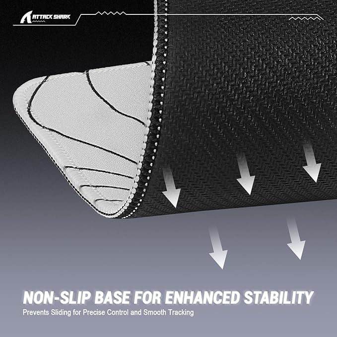 ATTACK SHARK CM02SE Gaming Mouse Pad for Esports Speed Mouse mats for Desk Waterproof Surface Stitched Edges and Anti-Slip Rubber Base Size M Laminate 16.14” x 12.2” x 0.16” White Contour