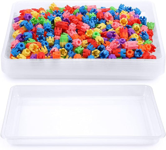 Hoteam 10 Pcs Flat Storage Organizer Tray Bin Paper Tray for Classroom Plastic Stackable File Organizer for School Office Teacher Book Organization(Clear,16.14 x 11.81 x 1.38 Inch)