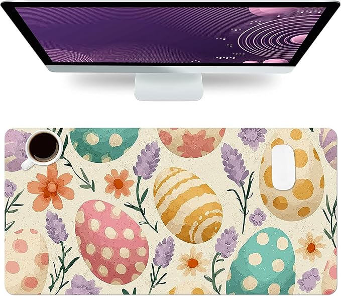 Easter Mouse Pad PU Leather Easter Egg Desk Mat Large Waterproof Gaming Pad Non-Slip Keyboard Mouse Pad Writing Pad for Gamer Office&Home
