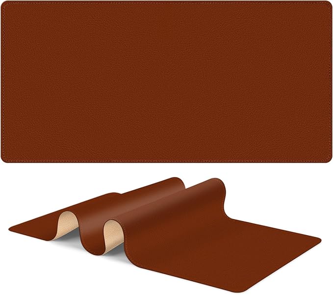 Leather Mouse Pad with Stitched Edge, Waterproof Gaming Mouse Mat for Computers, Laptop, Office & Home (Brown, 25"*13")