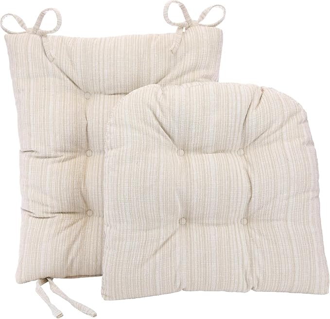 Klear Vu The Gripper Non-Slip Rocking Chair Cushion Thick, Includes Seat Pad & Back Pillow with Ties for Indoor Living Room Rocker, 17x17 Inches, 2 Piece Set, Cream