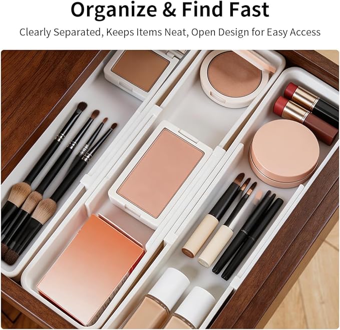Adjustable Drawer Organizers Expandable,Drawer Divider Inserts for Makeup Cosmetics,Underwear Socks,Office Supplies,or Bathroom Storage,Multi-Purpose Plastic Drawer Trays