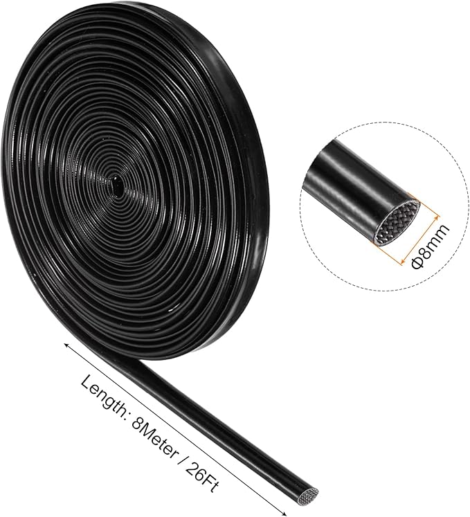 MECCANIXITY Insulation Braided Cable Sleeve,26 Ft-5/16 Inch ID Black, High Temp Silicone Fiberglass Sleeving for Cable Wrap, Automotive Wiring Protection