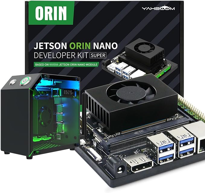 Yahboom Jetson Orin Nano 8GB RAM 67TOPS, Jetson Case, RGB Cooling, USB Camera, 256GB SSD Electronic Kit Intelligence ROS2 (Orin Nano 8GB SUB Mini PC Kit)