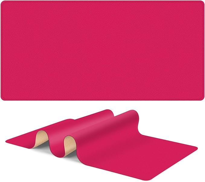 Leather Mouse Pad with Stitched Edge, Waterproof Gaming Mouse Mat for Computers, Laptop, Office & Home (Rose, 25"*13")