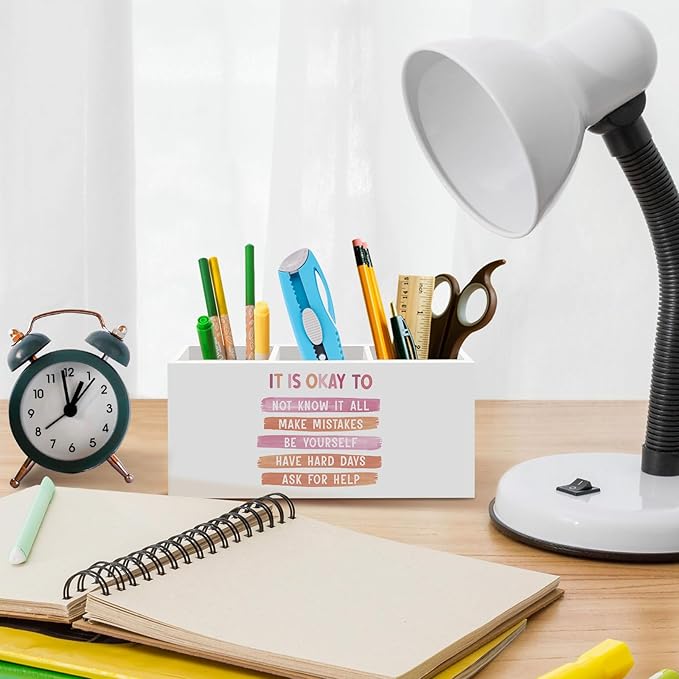 It Is Okay to Pink Pen Pencil Holder for Desk, Mental Health Office Desk Accessories, Inspirational Pen Holders Organizer for Office Classroom Therapy School, Mental Health Decor