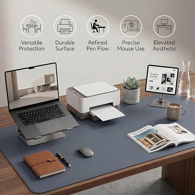 Large Desk Pad Non-Slip Desk Mat Protector for Keyboard Mouse Waterproof Vegan Leather Surface Faux Leather Laptop Mat Smooth Mouse Pad Premium Gift Tube Dusk Navy 55" x 23"