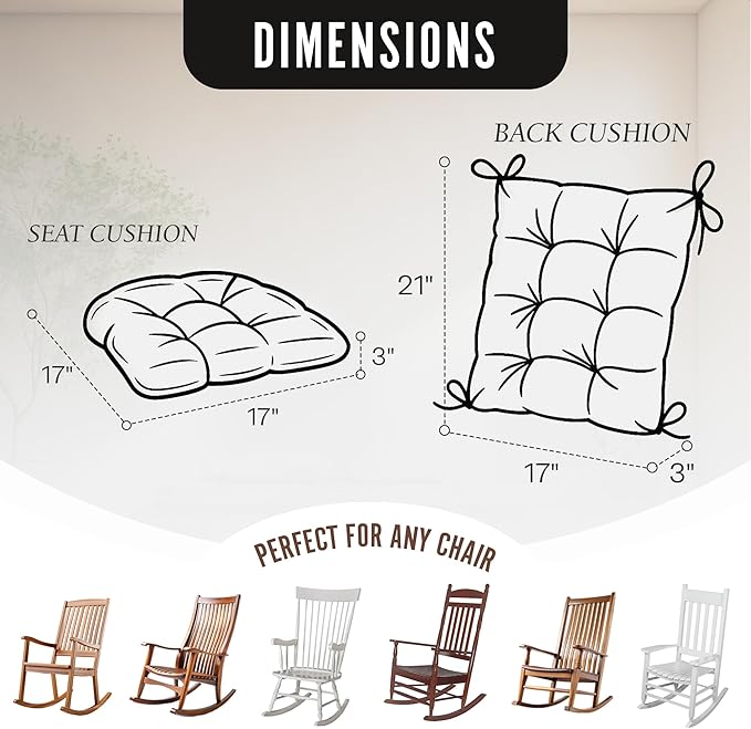Klear Vu The Gripper Non-Slip Rocking Chair Cushion Set with Thick Padding, Includes Seat Pad & Back Pillow with Ties for Indoor Living Room Rocker, 17x17 Inches, 2 Piece Set, Gingham Black