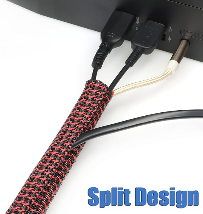 25ft PET Braided Cable Sleeve 2/3 inch(16mm) Wire Protector Cable wrap Wire Covers for Cords Cable Sleeves Cord Management Cable Management Sleeve(Red Black)