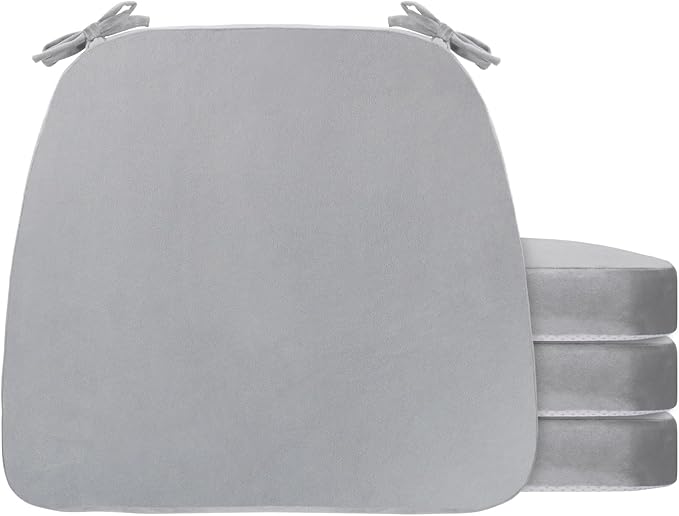 Chair Cushions Set of 4, D-Shaped Seat Cushion for Chair, Non Slip Chair Pads with Ties, 17" x 16" x 2", 40D Foam, Removable Washable Cover, Seat Cushions for Kitchen Chairs, Velure Grey