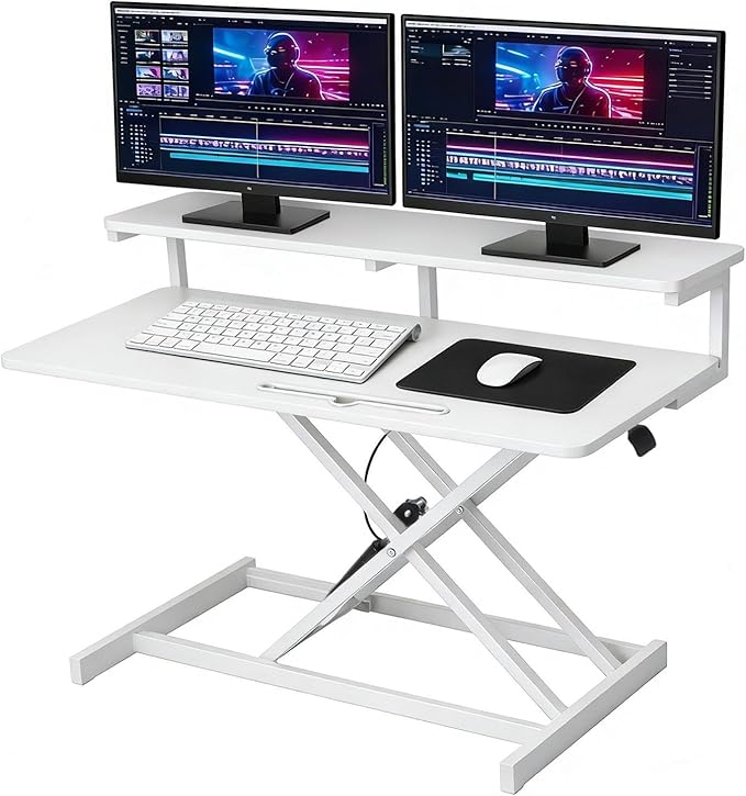 Ergonomic Desk Riser for Standing Height Adjustable Standing Desk Converter 10.2-24.8" 33 Lbs Capacity U-Shapeds Top & Keyboard Tray for Home Office White