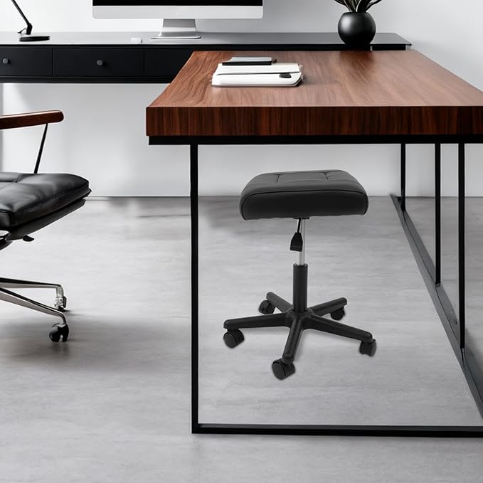 Footrest Stool Under Desk, Leg Rest Ottoman Adjustable Height Mobile Foot Stool with Wheels, 360° Swivel Rolling Multi-use Stools Simple Meeting Chair for Office Home Gaming Salon
