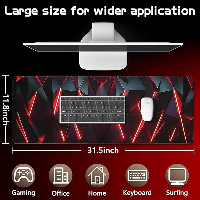 Gaming Mouse Pad - (31.5"×11.8") Honeycomb Large Mouse Pads for Desk - Desk Mat for Keyboard and Mouse with Non-Slip Base, Desks Pad Matfor Game/Office & Home (Black Wine Red)