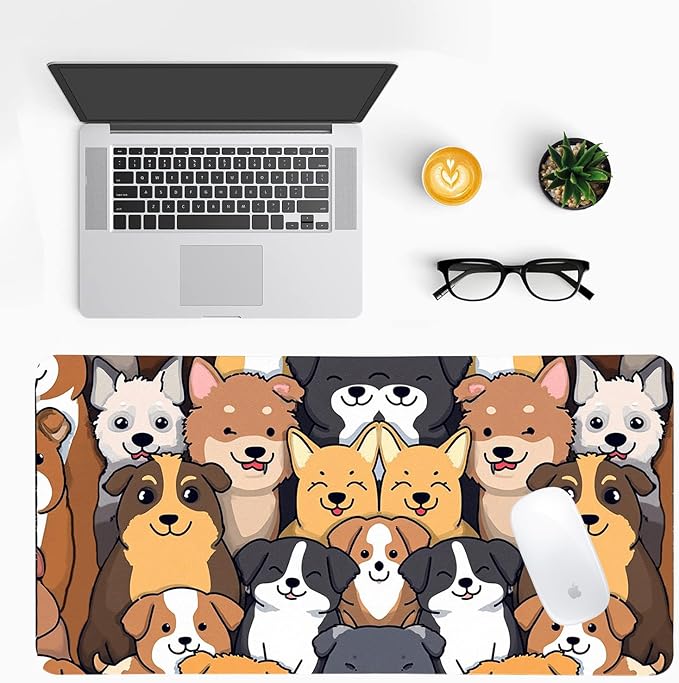 Positively Adorable Dog Desk Mat - 23.62 * 11.81in Desk Pad, Large Non-Slip PU Leather Pad for Aesthetic Home Office & Gaming,A Gift for Dog Lovers
