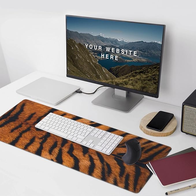 Tiger Stripes Print Large Mouse Pad & Desk Mat Animal Skin Texture Extended Mousepad Non-Slip Rubber Base Laptop Computer Keyboard Pad for Gaming, Office & Home Decor, XXXL - 35.4" X 15.7"