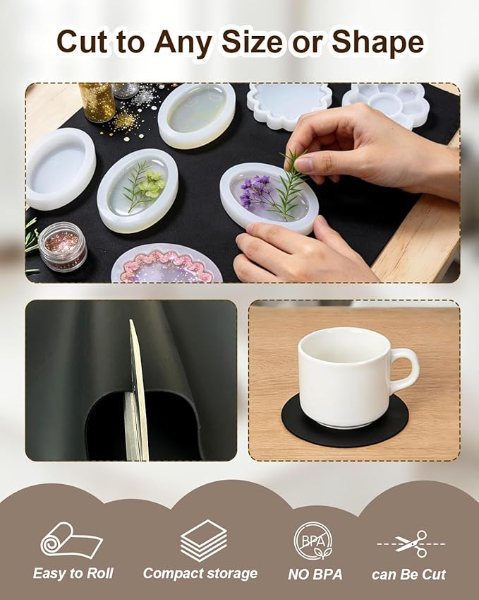 Silicone Crafting Mat for Artists, 32"x24"x1.2mm Large Nonstick Art Sheet for Resin Craft, Jewelry Casting, Acrylic Painting, Clay Work, Heat Resistant Desk Protector and Placemat | Black