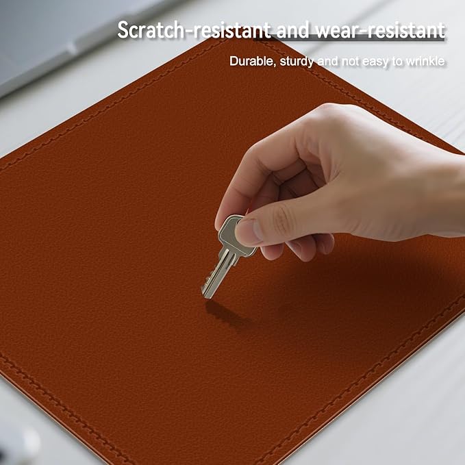 Leather Mouse Pad with Stitched Edge, Waterproof Gaming Mouse Mat for Computers, Laptop, Office & Home (Brown, 11"*8")