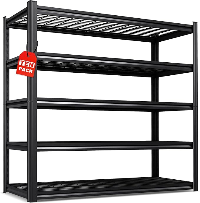 Set of 10 Garage Shelving-3500 lbs 5 Tier Storage Shelves,Adjustable Heavy Duty Metal Shelving Unit and Storage Large Wire Rack,Utility Steel Shelf for Warehouse Industrial Pantry Basement 72"x59"x20"