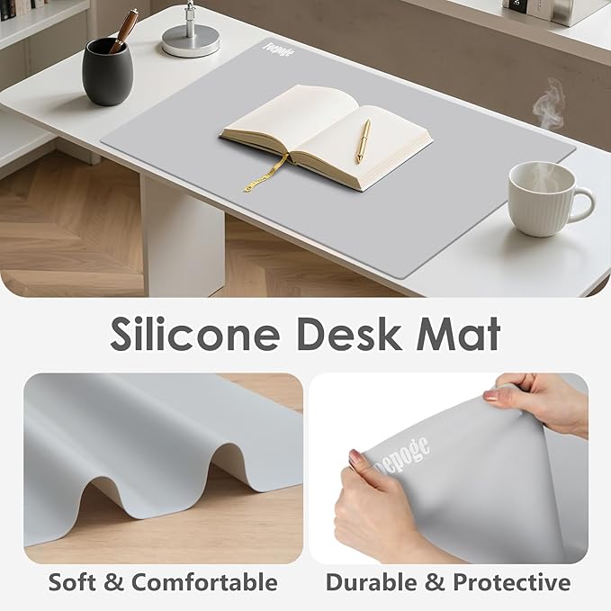 36.2" x 24" Extra Large Silicone Mat for Epoxy Resin, Nonstick Silicon Mats for Crafts Jewelry Casting, Non-Slip Kitchen Table Placemats for Countertop Protector Heat Resistant by Foepoge, Grey