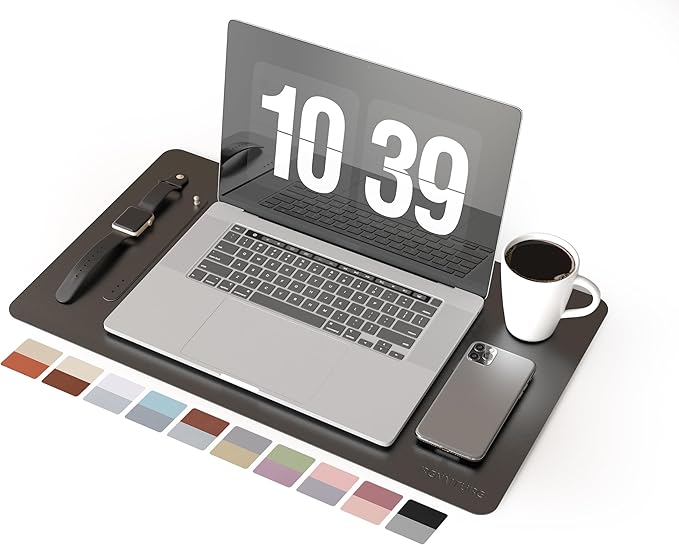 RENMTURE Double-Sided Two-Tone Faux Leather Desk mat Desktop Organization and Accessories Home and Office Large Mouse pad Game and Work (Black/Gray, 23.6" x 13.7")