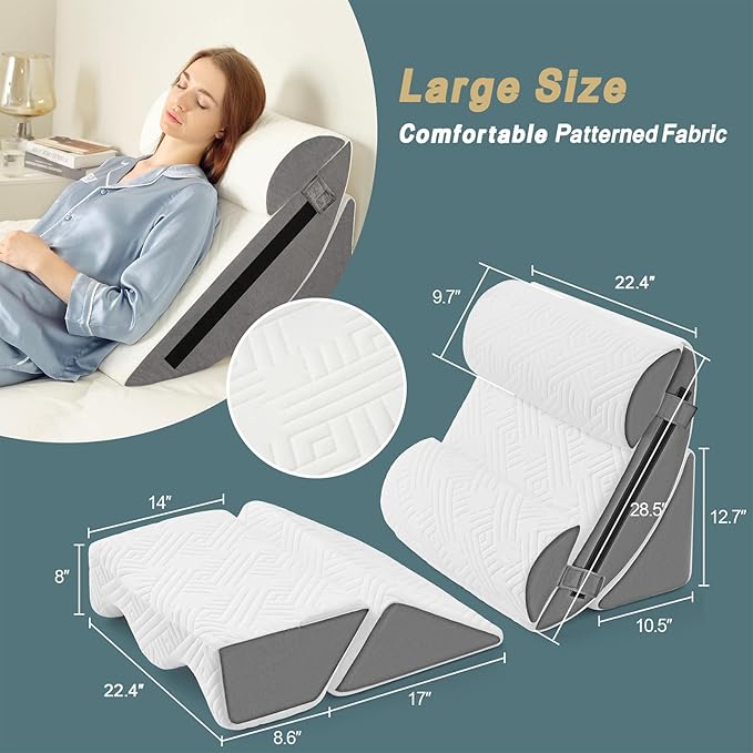 Yojoker 6pcs Orthopedic Bed Wedge Pillow Set for Sleeping, Post Surgery Foam for Body, Back and Leg Pain Relief Comfortable & Adjustable Support Pillows-Anti Snoring, Heartburn