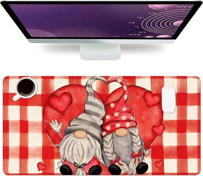Valentine Desk Mat, Cute Love Heart Large Mouse Pad for Desktop, PU Leather Waterproof Desk Pad, Computer PC Laptop Protector Gaming Mouse Pads Valentine's Day Gifts for Her Him (23.6" x 11.8")