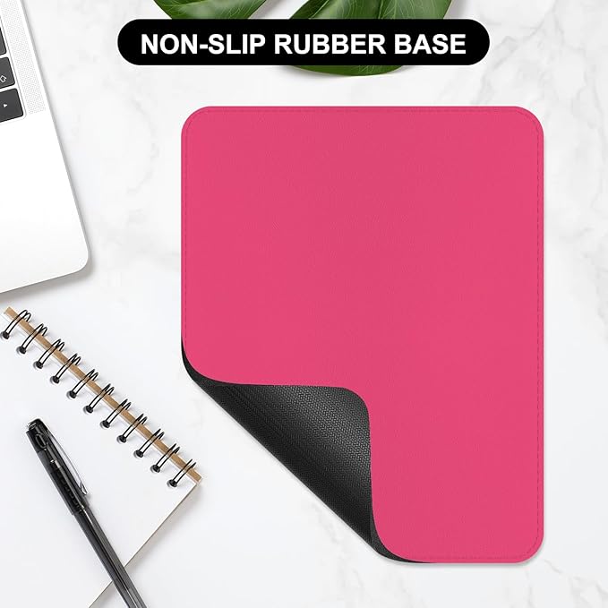 Leather Mouse Pad, Office Mouse Mat Non-Slip Rubber Base Stitched Edge Washable Waterproof Rectangular Mousepad for Office Gaming PC Laptop, 9.8" x 7.9", Rose Pink