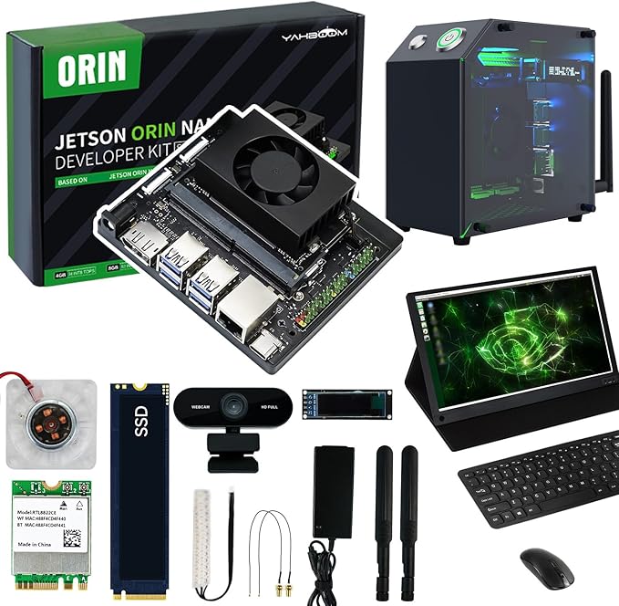 Yahboom Jetson Orin Nano 4GB RAM AI Kit,FHD 15.6in Touch Screen+Jetson Case+USB Camera+Wireless Keyboard and Mouse,Intelligence Electronic Kit for Jetpack6.2