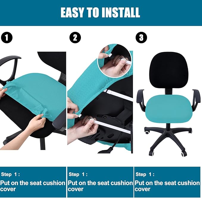 Smiry Stretch Jacquard Office Computer Chair Seat Covers, Removable Washable Anti-dust Desk Chair Seat Cushion Protectors - Aqua