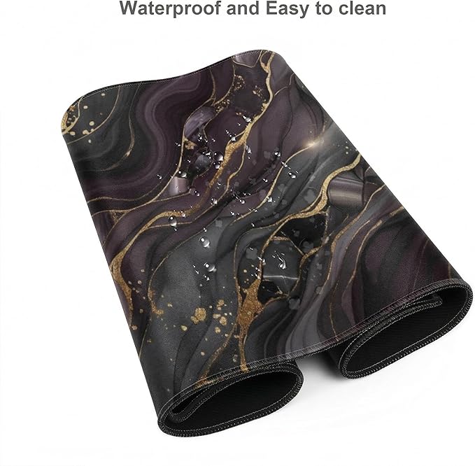 Black Gold Marble Mouse Pad 48x24in, Luxury Abstract Extended Desk Mat, Non-Slip Waterproof Keyboard Pad for Office & Gaming