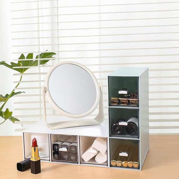 MILULUGO Plastic 3 Drawer Organizer for Cosmetic Storage, Desk Organizer, Makeup Organizer for nail polish, Lipstick, Brushes, Jewelry, Skincare, Bathroom Organization Boxes - Blue
