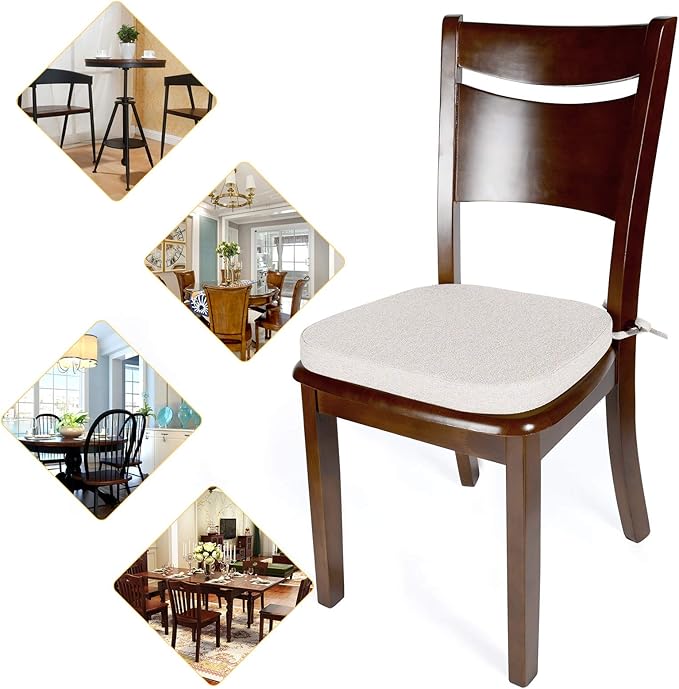 Shinnwa Kitchen Chair Cushions, Non Slip Dining Room Seat Cushions with Ties, 15 x 15.5 inches, Off White