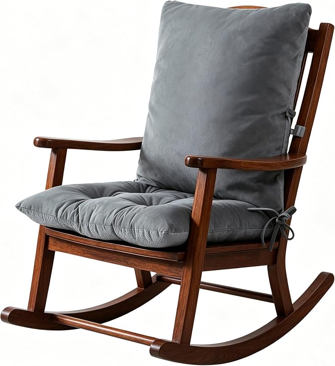 ALIBO Extra Large Recliner Low Back Lumbar Support Pillow and Tufted Seat Cushion Set with Adjustable Straps,Wood Rocking Chair/Egg Chair Swing Nonslip Highback Backrest with Ties