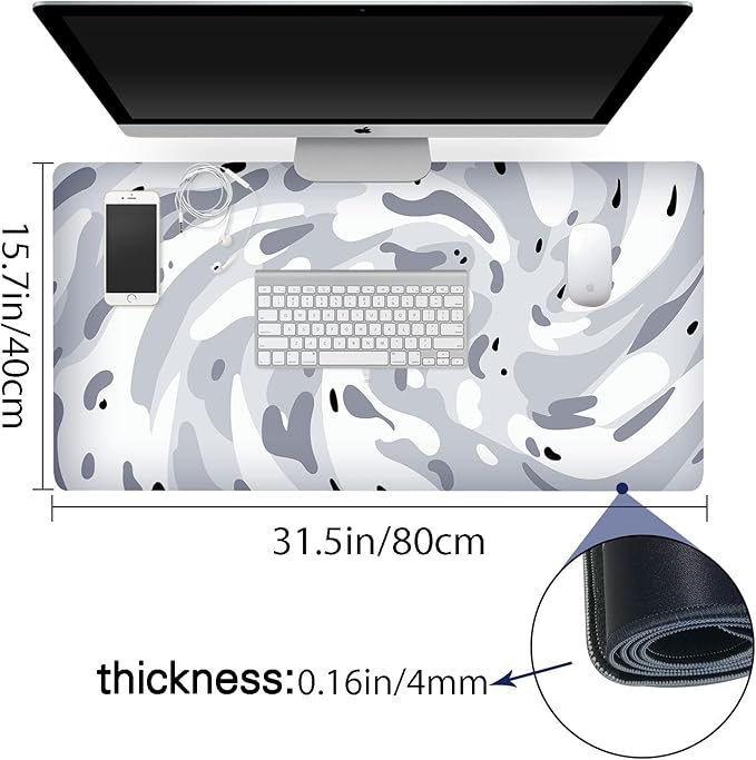 Fluid Pattern XXL Mouse Pad,Super Thick Waterproof Fluid Pattern Large Gaming Mousepad with Stitched Edge,Mouse Computer Desk Accessories,Non-Slip Base Mouse Keyboard Mat 800X400X4mm