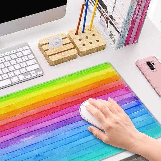 Large Gaming Mouse Pad - XL Desk Mat for Keyboard Mice - Extended Long Thin Rainbow Stripes - 31.5 x 11.8 Inch