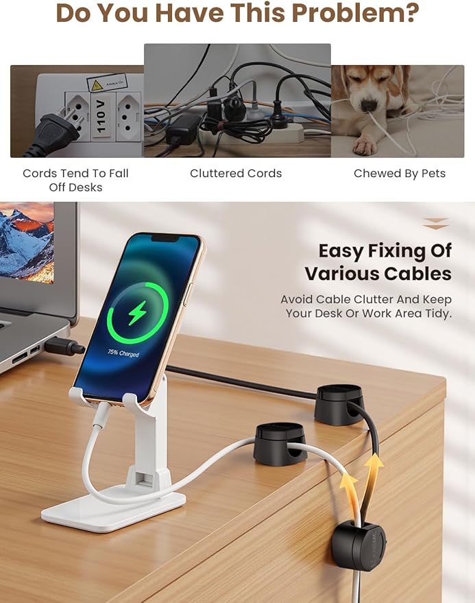 6-Pack Magnetic Cable Clips 360° Rotating, Kanemc Adhesive Cord Organizer for Desk, Minimalist Wire Holder Cable Management for Phone Charger, Laptop Cords, Nightstand and Office Accessories