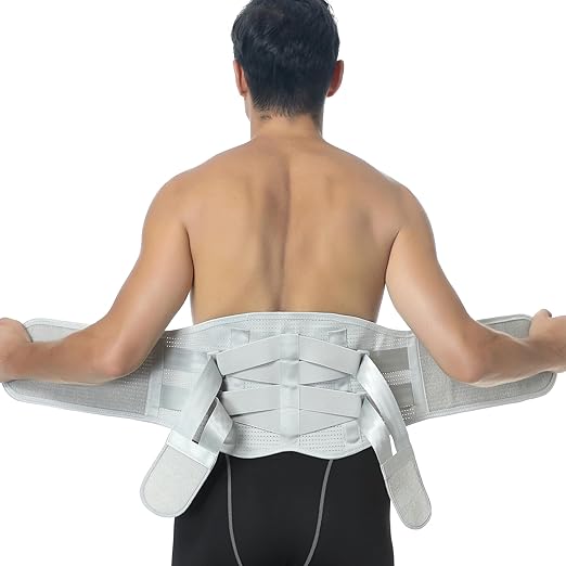 NeoTech Care Back Belt Support for Men or Women - Breathable & Adjustable Lower Back Brace - Double Pull Compression Straps (Gray, Size XXL)