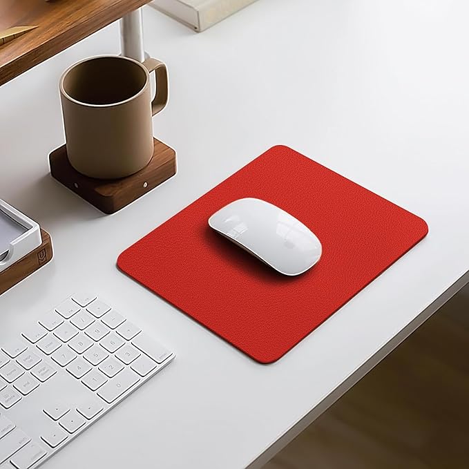 Leather Desk pad Protector, Office Mat, Large Mouse Mat, Non-Slip PU Leather Blotter, Laptop Desk Pad,Waterproof Laptop Computer Desk Keyboard Mat for Office/Work/Home/Decor (red, 11in*8in)