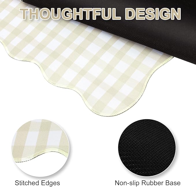 L-SPOUTTO Beige Checkered Mouse Pad,Scalloped Desk Mat XXL Large Geometric Gaming Mousepad,35.4x15.7in Non-Slip Rubber Base Keyboard Pad Waterproof Desktop Mat for Laptop Computer Game Home Office