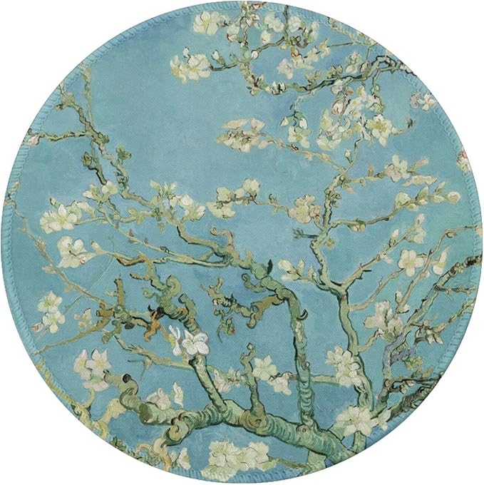 Van Gogh Almond Blossom Round Mouse Pad Premium Textured Mouse Mat Washable Mousepads with Extended Stitched Edges Non Slip Rubber Base Small Mousepad 7.9 * 7.9 * 0.12 Inches