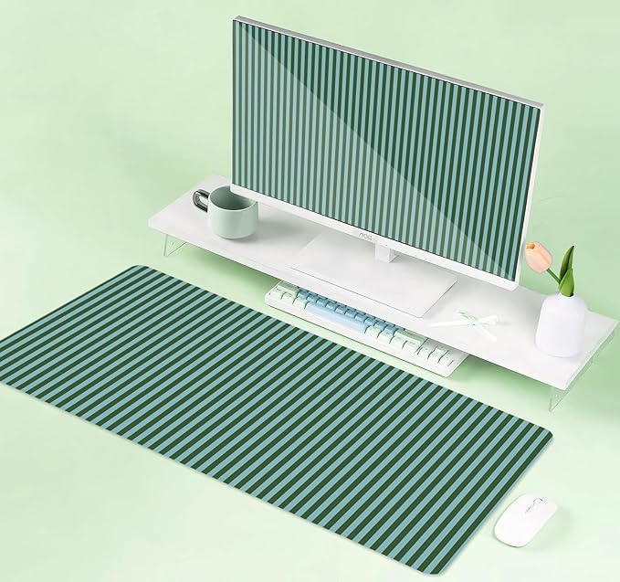 Green Teal Stripes Pattern Extended Mouse Pad, Modern Colorful Non-Slip Large Desk Mat for Office Gaming Laptop, Custom Desk Decor Gaming Mousepad for Computer Desktop, 31.5 x 11.8 inch