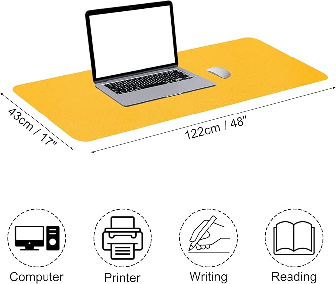 PATIKIL 48" x 17" Non-Slip Waterproof PU Leather Desk Pad Dual-Sided for Office & Home (Yellow)