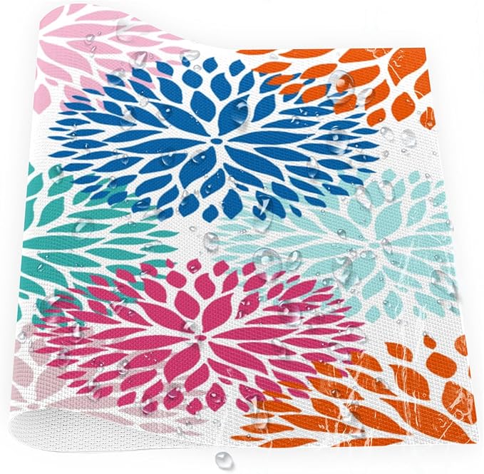 Placemats Set of 4 Heat-Resistant Rectangle Place Mats Abstract Art Flowers Washable Plastic PVC Dining Table Mat Non-Slip Wipeable Woven Vinyl Placemat for Kitchen Patio Table Decor