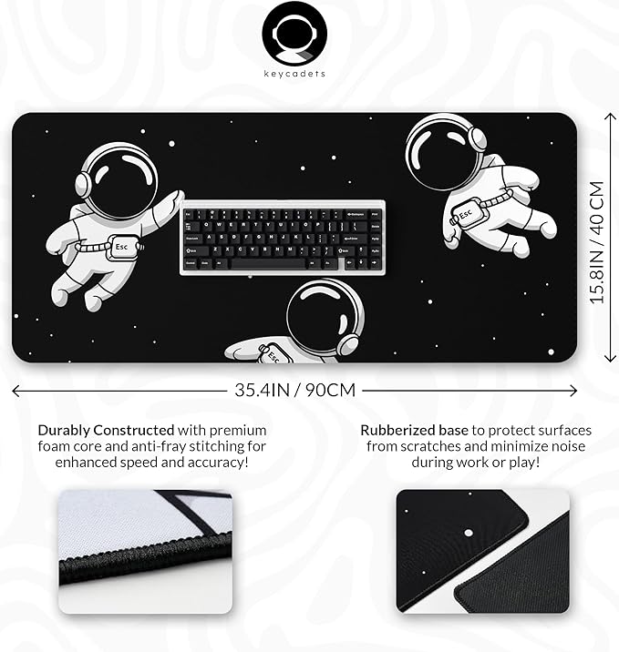 keycadets Gravity Gaming Mouse Pad, Extra Large Desk Pad for Keyboard and Mouse, Non-Slip Mousepad Desk Mat with Foam Core, Anti-Fray Lock Stitching and Low Friction Cloth Surface (35.4” x 15.8”)