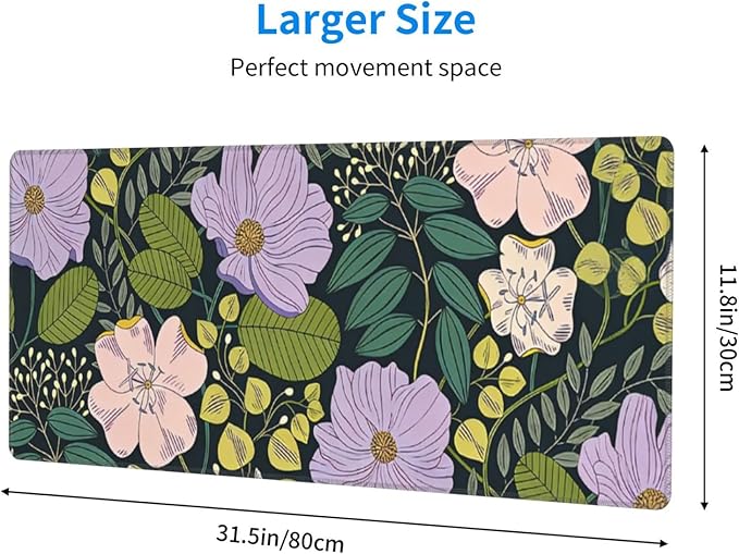 XL Olive Floral Large Gaming Mouse Pad, Long Extended Full Flower Mouse Mat Desk Pad for Top Keyboard Table, Aesthetic Cute Big Stitched Mousepad Gifts for Women Office Decor(Green, 31.5 * 11.8 in)