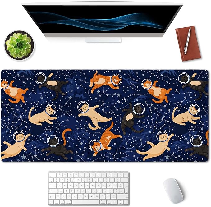 SSOIU Cute Cats & Constellations Desk Mat - Extra Large, XXL Gaming Mouse Pad, 35.5" x 15.7"