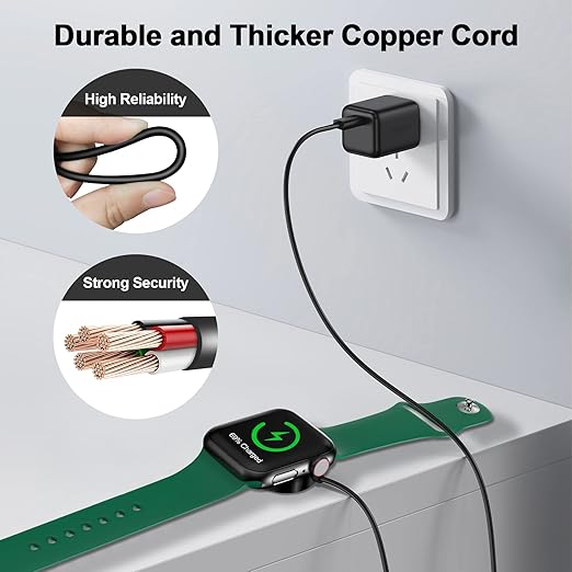 𝟐𝟎𝟐𝟔 𝐔𝐩𝐠𝐫𝐚𝐝𝐞𝐝 for Apple Watch Charger Magnetic Fast Charging Cable [Portable] Magnetic Wireless Charging Compatible with iWatch Series Ultra/10/9/8/7/6/SE/SE2/5/4/3-[1.6FT] Black